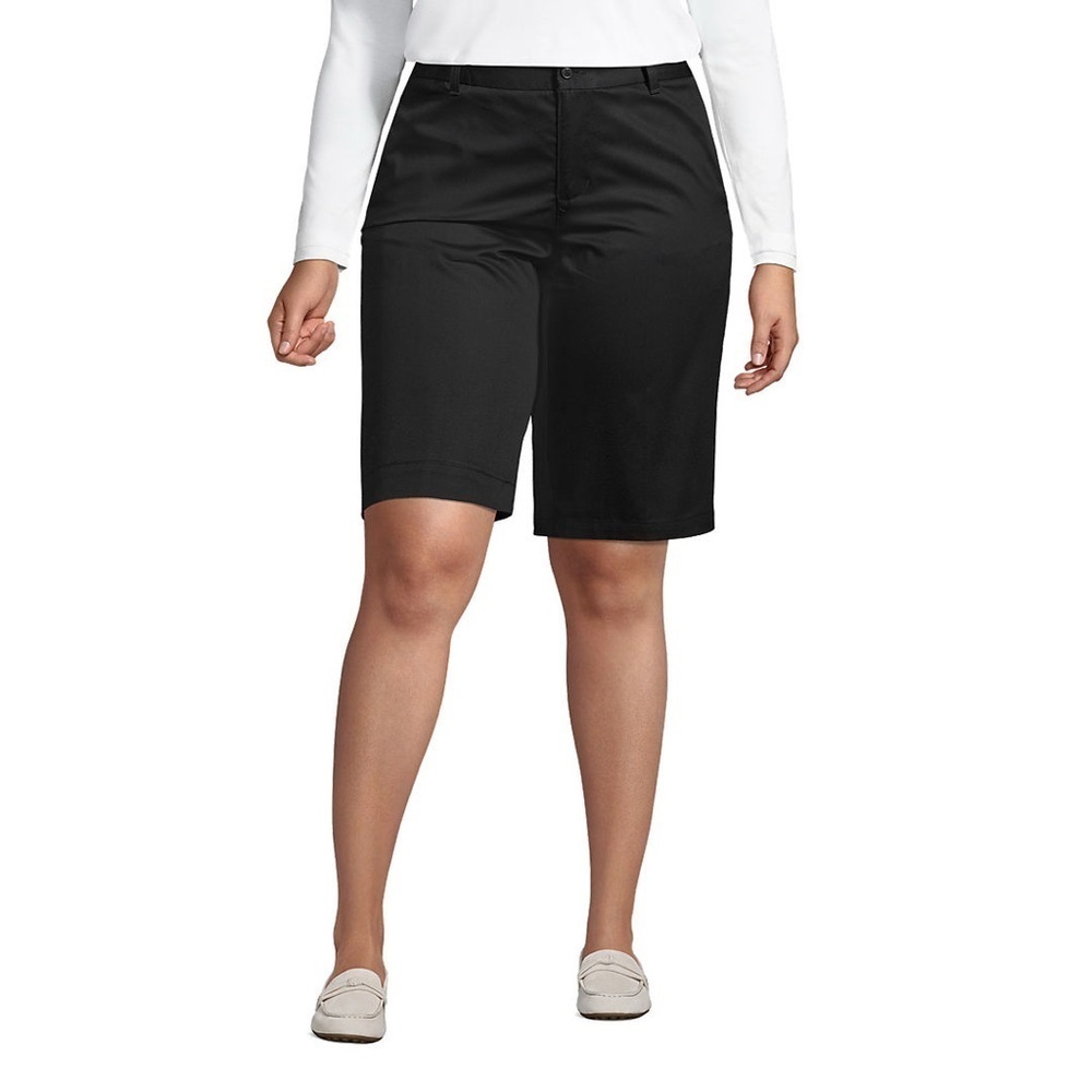 NWT Land’s End Plain Front Blend Chino Shorts Black Neutral Casual Summer 16